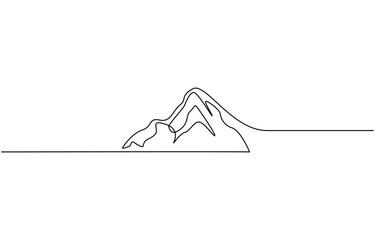 One continuous line drawing of mountain range landscape, Mountains, Web banner with high mounts and peaks in simple linear style.