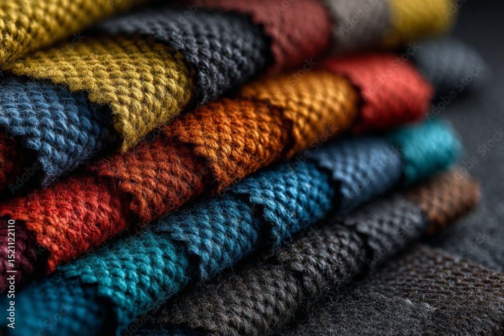 Aufkleber Colorful woven fabric arranged in layers showcasing rich textures and patterns for textile enthusiasts