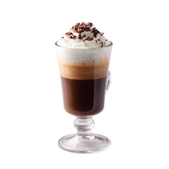 Iced Coffee Frappe with Whipped Cream and Syrup isolated on white backdrop