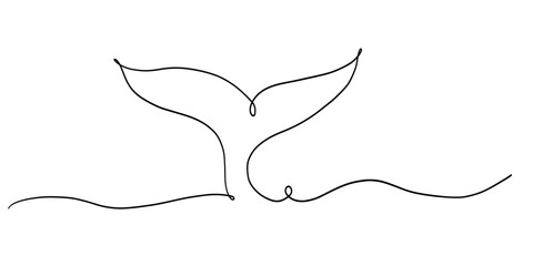 Continuous line whale tail drawing minimalist ocean outline vector illustration in black on white © Svitlana Tolmach 
