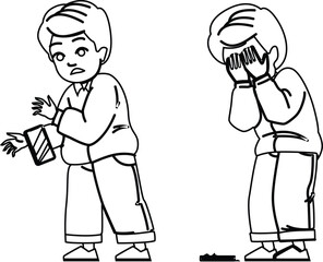 kid boy broken phone vector