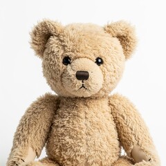 Fototapeta premium Adorable Fluffy Beige Teddy Bear on White Background