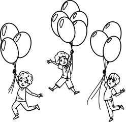 childhood kid boy flying balloon vector