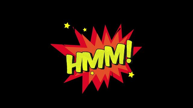 Hmm! Word Retro Cartoon Comic Bubbles Popup Style Expressions, Comic style text video animation, Hurry up comic text message animation on black and green screen screen background.4K