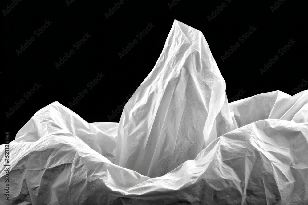 Poster Abstract white paper mountain peak contrasts sharply against black background creating dynamic visual texture and form