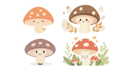 Cute cartoony mushroom vector illustration featuring bright colors, smiling face, and simple shapes, perfect for children’s books, stickers, icons, and playful graphic design projects 