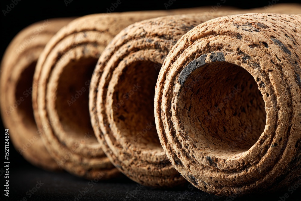 Poster Unique cork materials displayed in a close-up setting showcasing their texture and form in a studio background