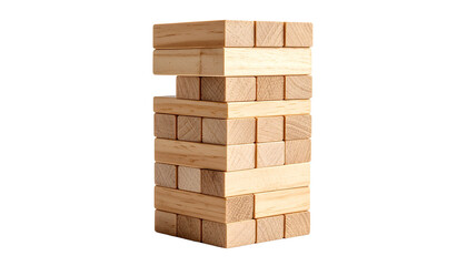 Stack of wooden blocks tower isolated on solid white background 