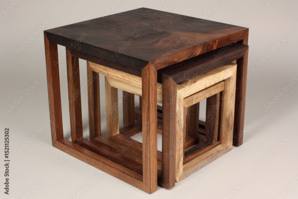 Poster Nested wooden tables crafted with elegance and simplicity for modern living spaces