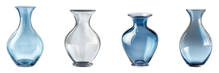 A collection of glass vases isolated on a transparent background