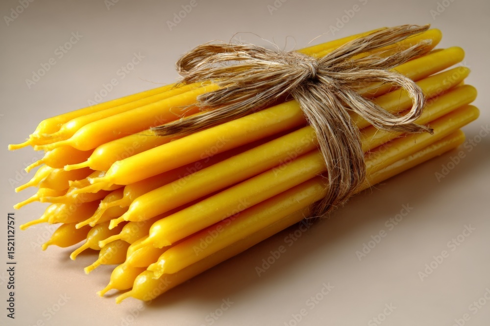 Poster Yellow beeswax candles bundled with twine showcasing a simple yet elegant design suitable for various occasions