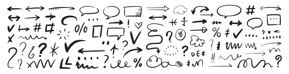 Hand drawn line chalk brush stroke arrow icon set vector