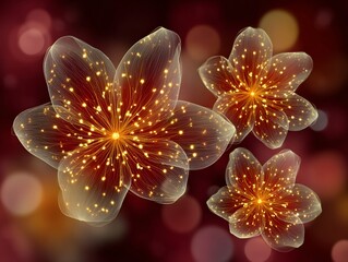 Fototapeta premium Glowing spectral flowers against bokeh backdrop