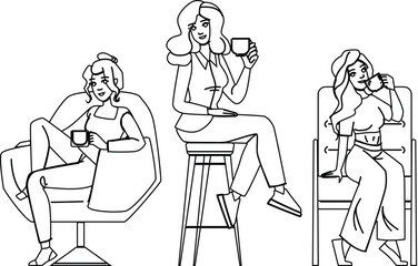 leisure coffee woman chair vector