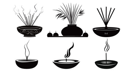 Minimalist silhouette design of an incense holder featuring clean lines and elegant shapes, capturing the traditional and spiritual essence of incense burning, suitable for wellness, meditation,