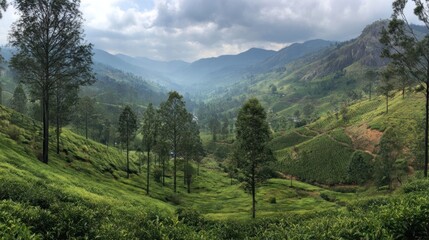 Fototapeta premium Mountain valley tea plantation landscape