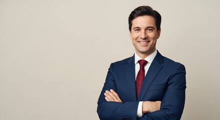 A confident businessman, embodying professionalism with a radiant smile. His poised stance and attire speak volumes of his expertise and approachability.