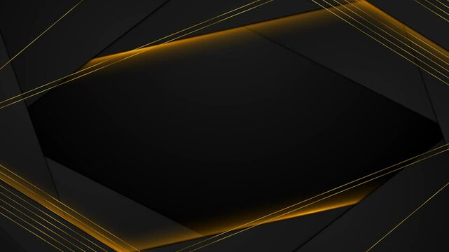 Abstract luxury background lines background. Gold polygonal random network shine glitter design. Premium minimal line frame. Rectangle border. Line art black background. Animated gold line. Copy space