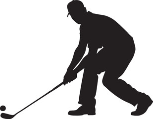 Dynamic silhouette of a golfer performing a putt stroke. Ideal for illustrating motion and precision in golf tutorials and branding.