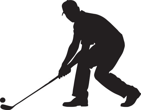 Dynamic silhouette of a golfer performing a putt stroke. Ideal for illustrating motion and precision in golf tutorials and branding.