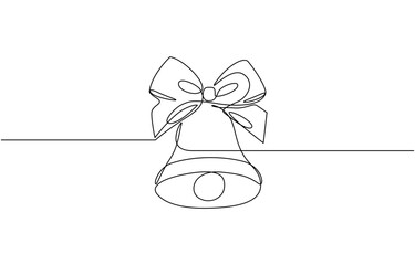 Christmas bell single line art, continuous one line drawing of Isolated outline, single line art element, minimalist sketch line vector illustration, outline editable stroke.