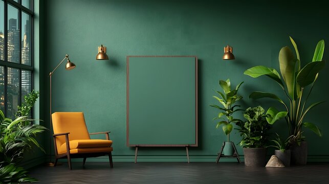 Cozy office alcove with canvas mockup and natural decor