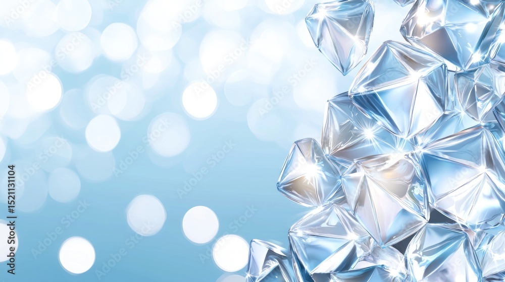 Poster Abstract faceted crystal shapes gleam against soft bokeh background