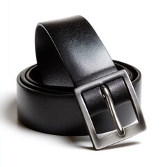 Black leather belt isolated on clean white background