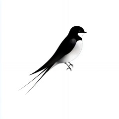 Fototapeta premium A beautiful black and white bird with a white tail is standing on a white background
