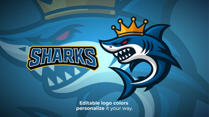 Royal Shark Mascot Logo with Crown – Esports or Gaming Team Fantasy Avatar
