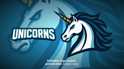 Elegant Blue Unicorn Mascot Logo – Fantasy Animal for Gaming or Esports Identity

