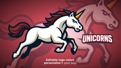 Running Unicorn Mascot Logo – Fantasy Animal for Esports or Gaming Brand Vector
