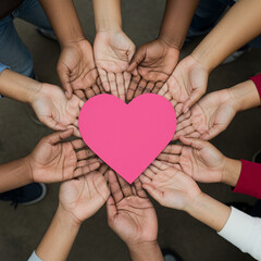 Pink Heart Surrounded by Hands: Unity, Compassion, and Community isolated  background