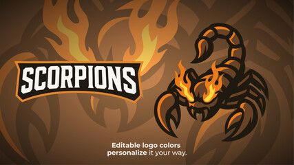 Flaming Scorpion Mascot Logo with Fire Eyes – Esports or Gaming Team Vector
