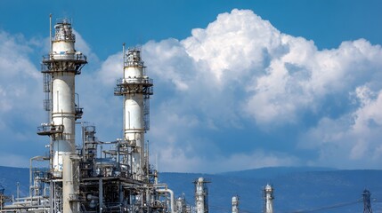 Aerial view of an industrial refinery plant, showcasing modern energy infrastructure and technological progress