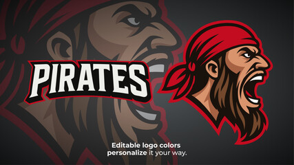 Angry Pirate Mascot Logo Side View – Esports or Gaming Avatar Vector Illustration
