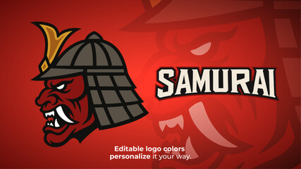 Side View Red Samurai Mascot Logo – Oni Warrior Head for Gaming or Esports Team
