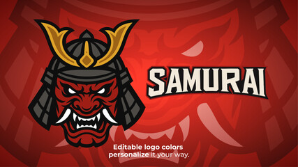 Red Oni Samurai Mask Logo – Japanese Demon Mascot for Esports or Gaming Identity
