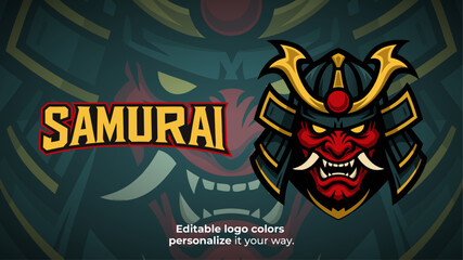 Demonic Samurai Mask Logo – Oni Warrior Mascot for Esports or Fantasy Gaming Identity
