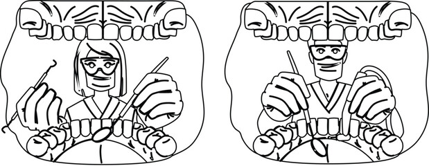 checkup dentist patient mouth view vector