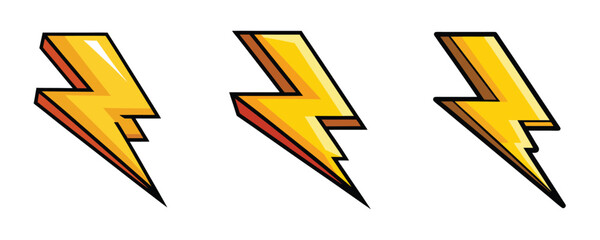 Golden Lightning Bolt Set Vector Illustration
