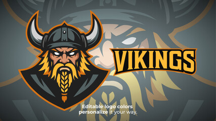 Braided Beard Viking Mascot Logo – Esports Team or Fantasy Warrior Identity Vector
