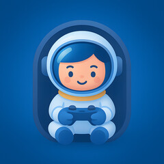 Fototapeta premium Adorable Astronaut Gamer Cute Illustration of a Space Explorer Playing Video Games