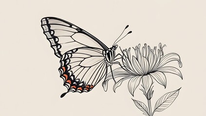 Obraz premium Butterfly on Flower Artistic Illustration for Nature Themed Designs