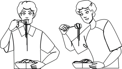 male eating noodles man vector