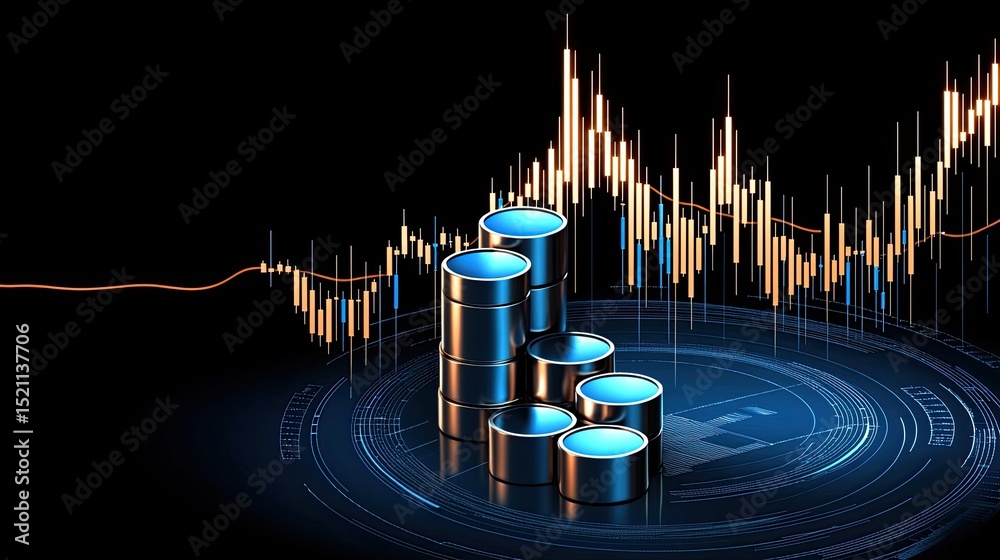 Poster Metallic coin stacks showing the progress of a financial graph