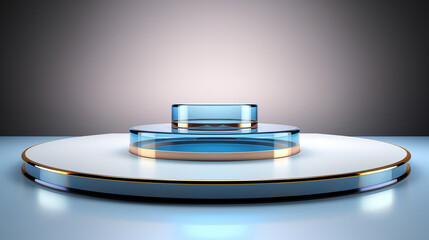 Blank circle pedestal for showing product. Transparent glass material. Marketing promotion template. Photo generated by ai