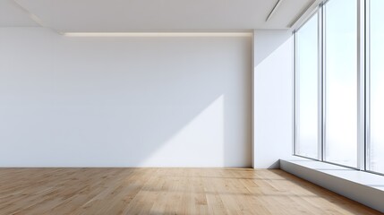 Minimalist wooden office corner with clean lines and natural light, embodying modern simplicity and open space harmony