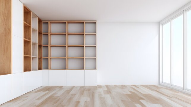 Minimalist wooden office corner with clean lines and natural light, embodying modern simplicity and open space harmony