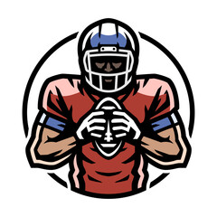 American football player with ball logo, emblem.